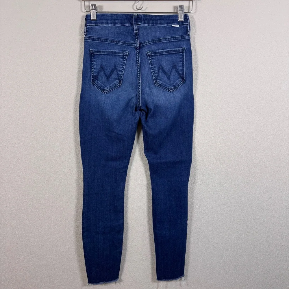 Mother High Waisted Looker Ankle Fray Jeans Tongue And Chic Blue Skinny Size 25